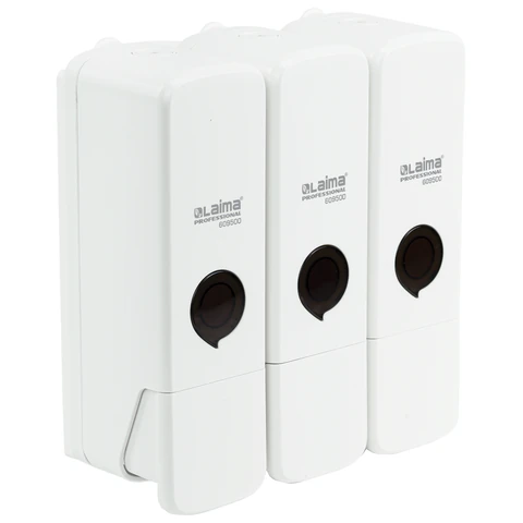 Дозатор тройной 3 х 0,3 л для жидкого мыла/шампуня/геля LAIMA PREMIUM, НАЛИВНОЙ, белый, 609500 - МСК «Форвард»