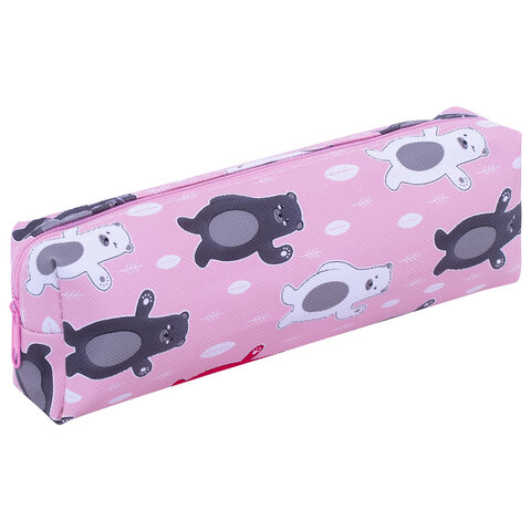 Пенал-косметичка ПИФАГОР на молнии прямоугольный, ПВХ, Медведи, 20х7х4 см, 229266