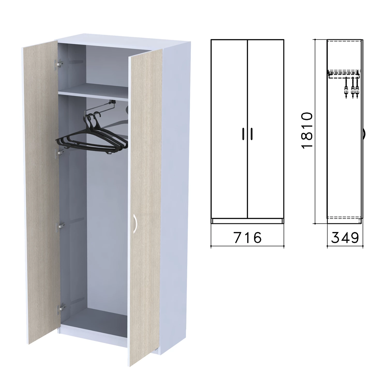 Шкаф для одежды "Бюджет", 716х349х1810мм, дуб шамони светлый (КОМПЛЕКТ)  980602