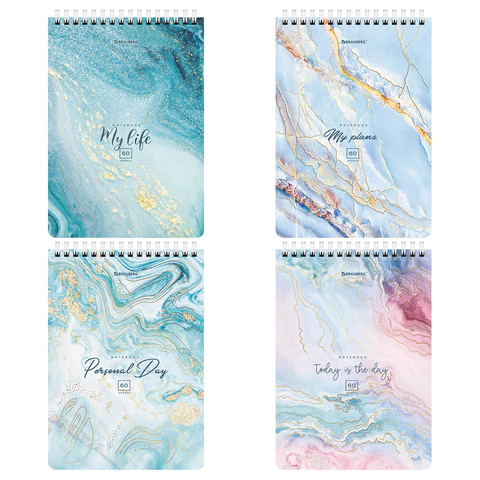 Блокнот А5 (146х206 мм), 60 л., гребень, картон, клетка, BRAUBERG, "Мрамор", 114360 - МСК «Форвард»