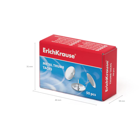 Кнопки канцелярские ERICH KRAUSE металлические никелированные, 50 штук, в картонной коробке, 7851 226603 - МСК «Форвард»