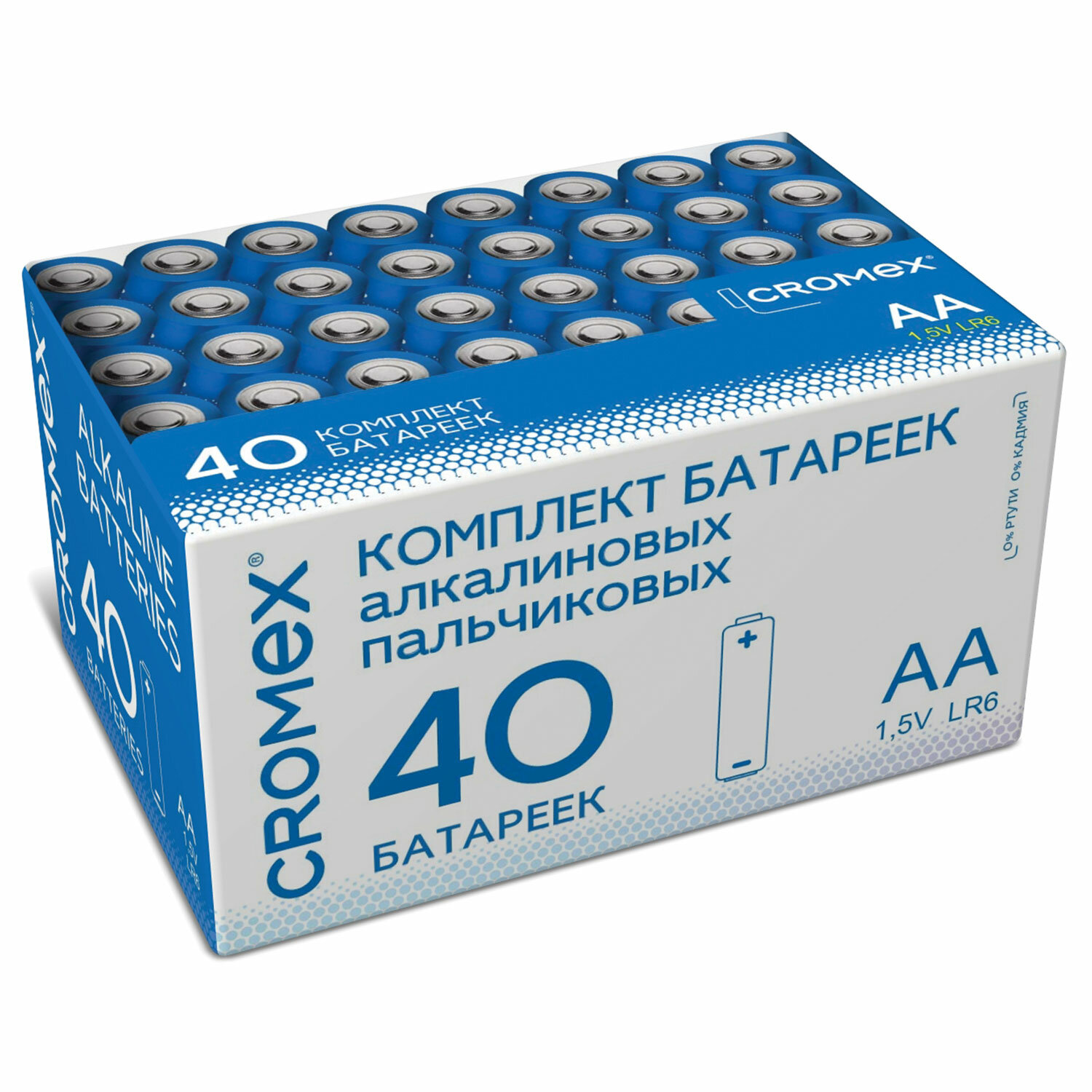 Батарейки алкалиновые "пальчиковые" КОМПЛЕКТ 40 шт, CROMEX Alkaline, АА(LR6,15А) в коробке, 455594
