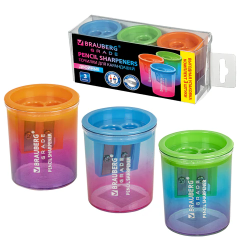 Точилка для классических и утолщенных карандашей BRAUBERG "Grade", НАБОР 3 штуки, 271999
