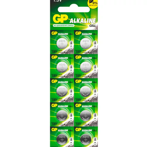 Батарейки КОМПЛЕКТ 10 шт., GP Alkaline, 189A (G10, LR54), алкалиновые, отрывной блок, 189FRA-2C10 457764 - МСК «Форвард»