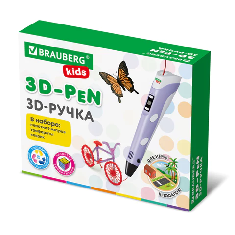Ручка 3D с трафаретами PLA - пластиком и термоковриком BRAUBERG KIDS, 665188 - МСК «Форвард»