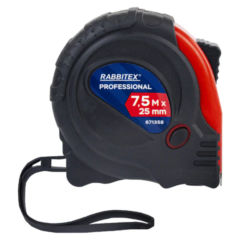 Рулетка измерительная 7,5 м х 25 мм, обрезиненный корпус, 3 фиксатора, RABBITEX (РАББИТЕКС) Professional, 671358 - МСК «Форвард»