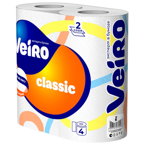 Бумага туалетная быт., спайка 4 шт., 2-х слойная, (4х17,5м),VEIRO Classic(Вейро),белая,5с24, 123208 - МСК «Форвард»