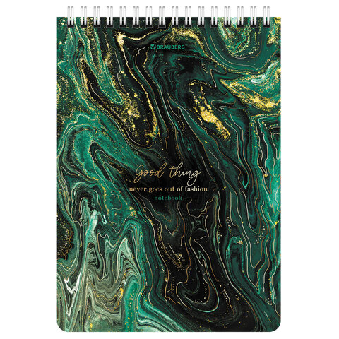 Блокнот А5 (146х206 мм), 80 л., гребень, картон, жесткая подложка, клетка, BRAUBERG, "Marble", 114386 - МСК «Форвард»