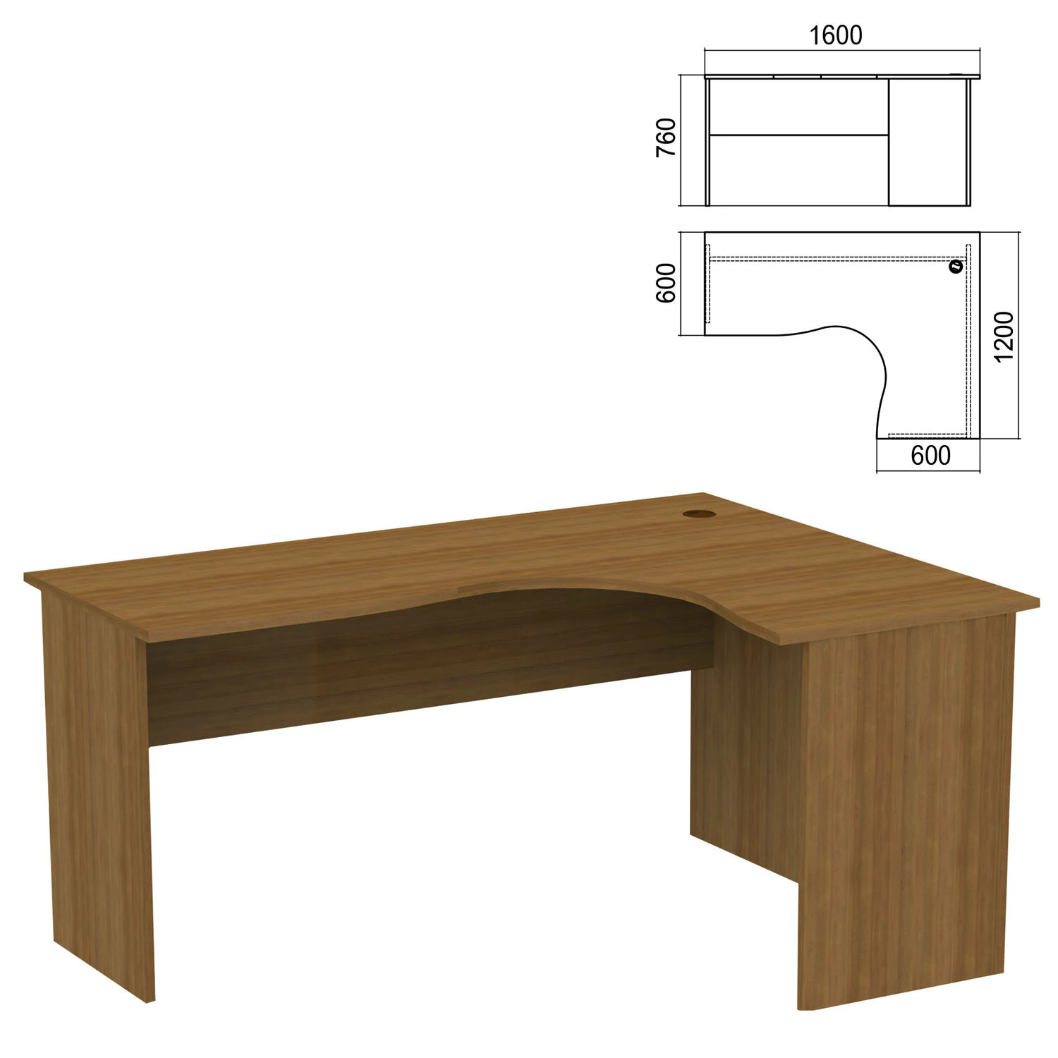 Стол компактный "Арго", 1600х1200х760 мм, правый,  орех (КОМПЛЕКТ) 981321