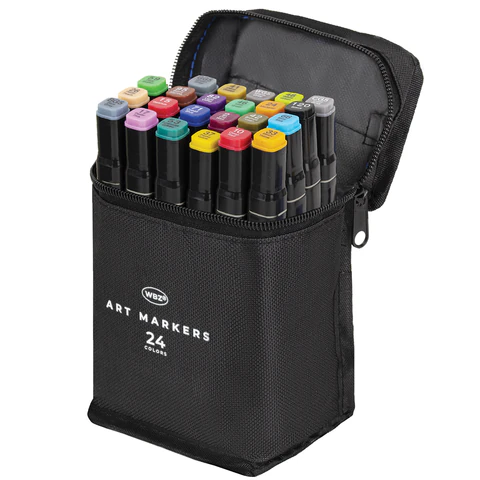Маркеры для скетчинга двусторонние, НАБОР 24 шт., базовые цвета, в чехле, WBZ (ВБЗ), 152571