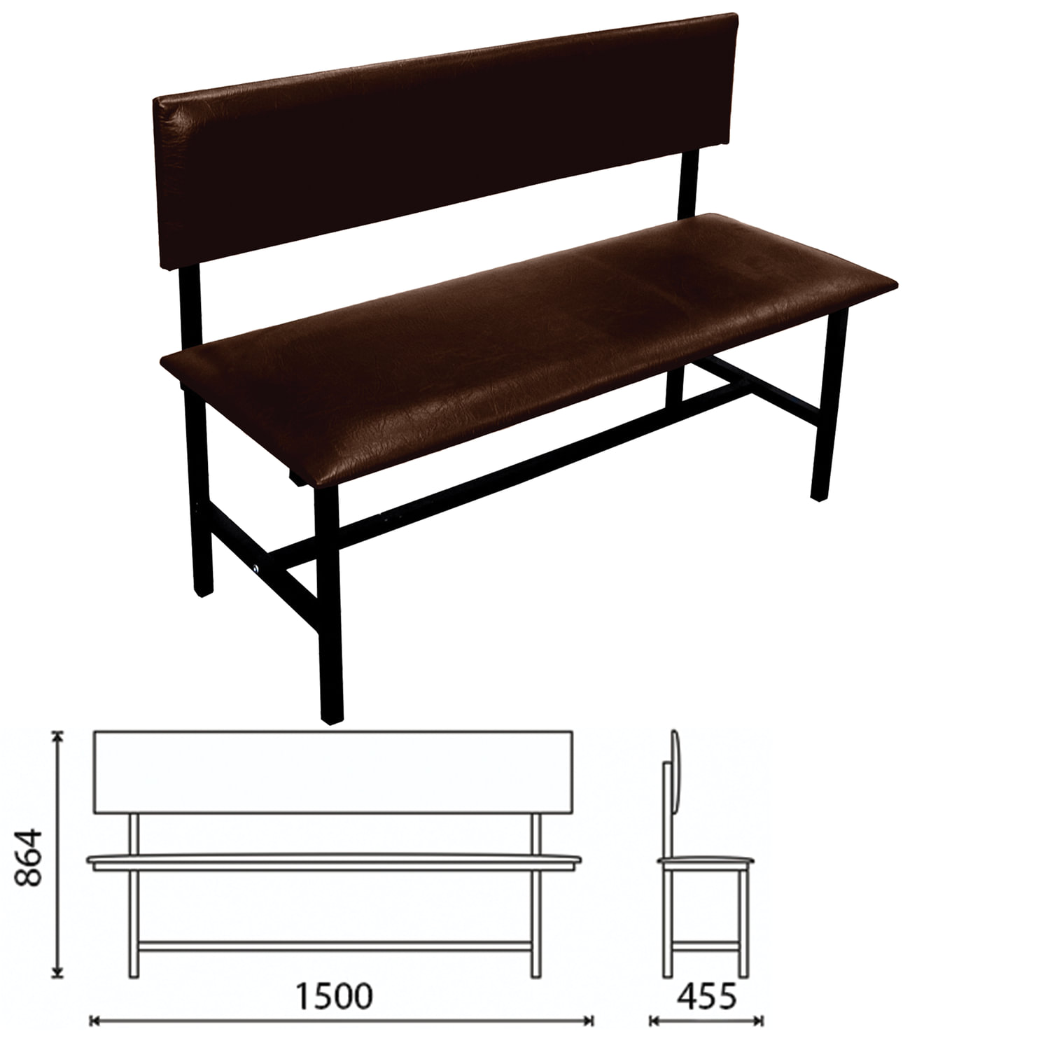 Банкетка со спинкой "Берта" (ш1500*г455*в864), УСИЛЕННАЯ, черн.каркас,кожзам корич,разбор.,БМ6К006 531266