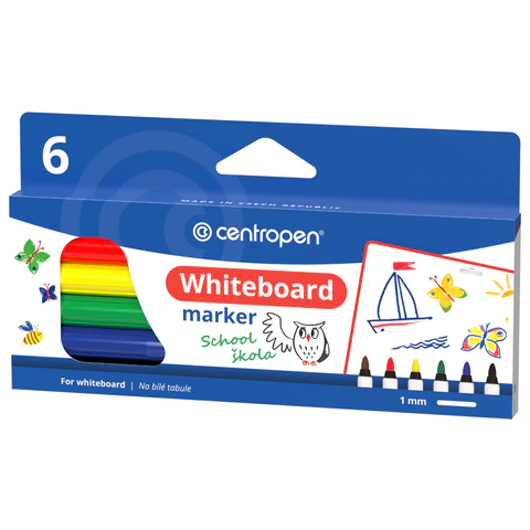 Маркеры стираемые для белой доски НАБОР 6 шт., 6 ЦВЕТОВ, CENTROPEN "Dry-Wipe", 1-2 мм, 2507/6, 525070601 152676