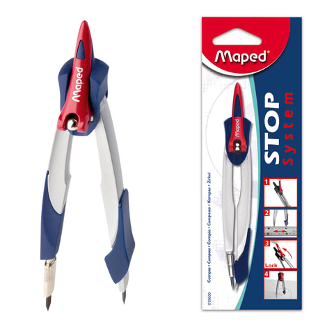 Циркуль MAPED (Франция) "Stop System", 130мм, металлический, грифель 2мм, блистер, 019600 210358
