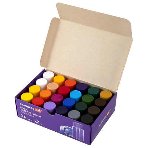 Гуашь художественная НАБОР 24 цвета по 22 мл, с гуммиарабиком, BRAUBERG ART DEBUT, 192355 - МСК «Форвард»