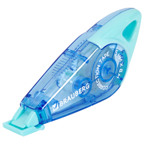 Корректирующая лента BRAUBERG "TRIOS", 5 мм х 8 м, корпус мятно-голубой с подвесом, блистер, 273023 - МСК «Форвард»