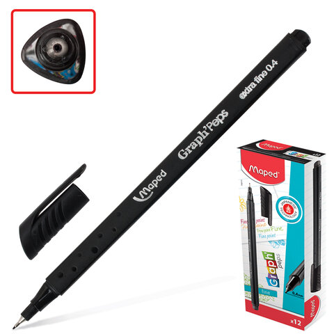 Ручка капиллярная (линер) MAPED (Франция) Graph' Peps, ЧЕРНАЯ, трехгранная, линия 0,4мм, 749111 141709