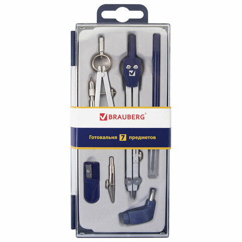 Готовальня BRAUBERG "Student Oxford", 7 предм., наполнение-1, пенал с подв, 210347