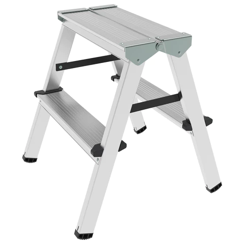 Стремянка алюминиевая двухсторонняя 2х2 ступени, высота площадки 0,43 м, до 150 кг, вес 1,8 кг, НОВАЯ ВЫСОТА, 1120202 609082 - МСК «Форвард»