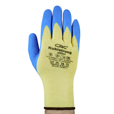 Перчатки полиэфирные РУБИСТРОНГ супер прочные, 1 пара, 13 класс, 85-90 г, размер 9, покрытие - облив ЛАТЕКСНОЕ, высокоизносостойкие, СВС, pl52wl беж/син 608687 - МСК «Форвард»