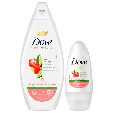 Подарочный набор DOVE "Клубника и лайм": крем-гель для душа 250 мл + антиперспирант шариковый 50 мл 700624 - МСК «Форвард»