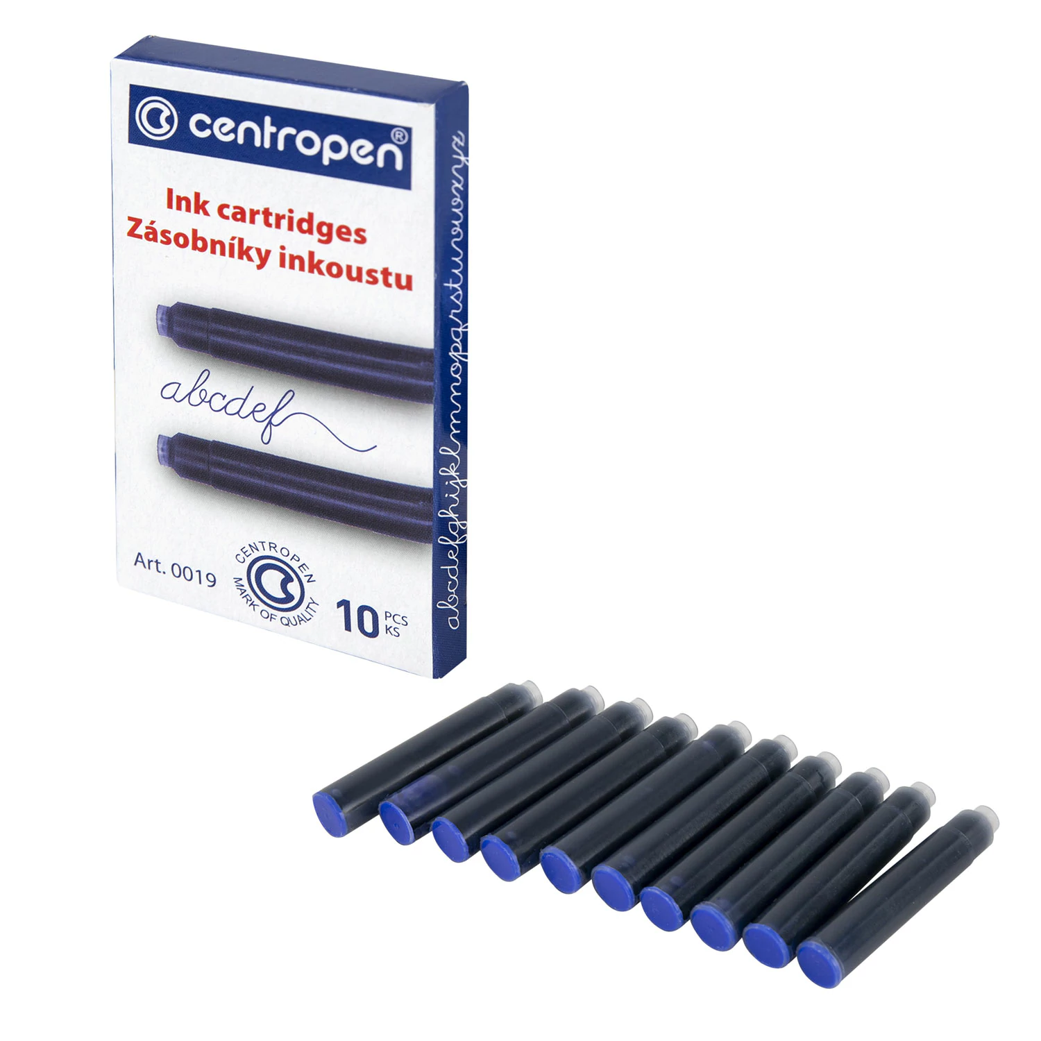 Картриджи чернильные СИНИЕ CENTROPEN, КОМПЛЕКТ 10 шт., 0019/10 1 0019 1002 140998