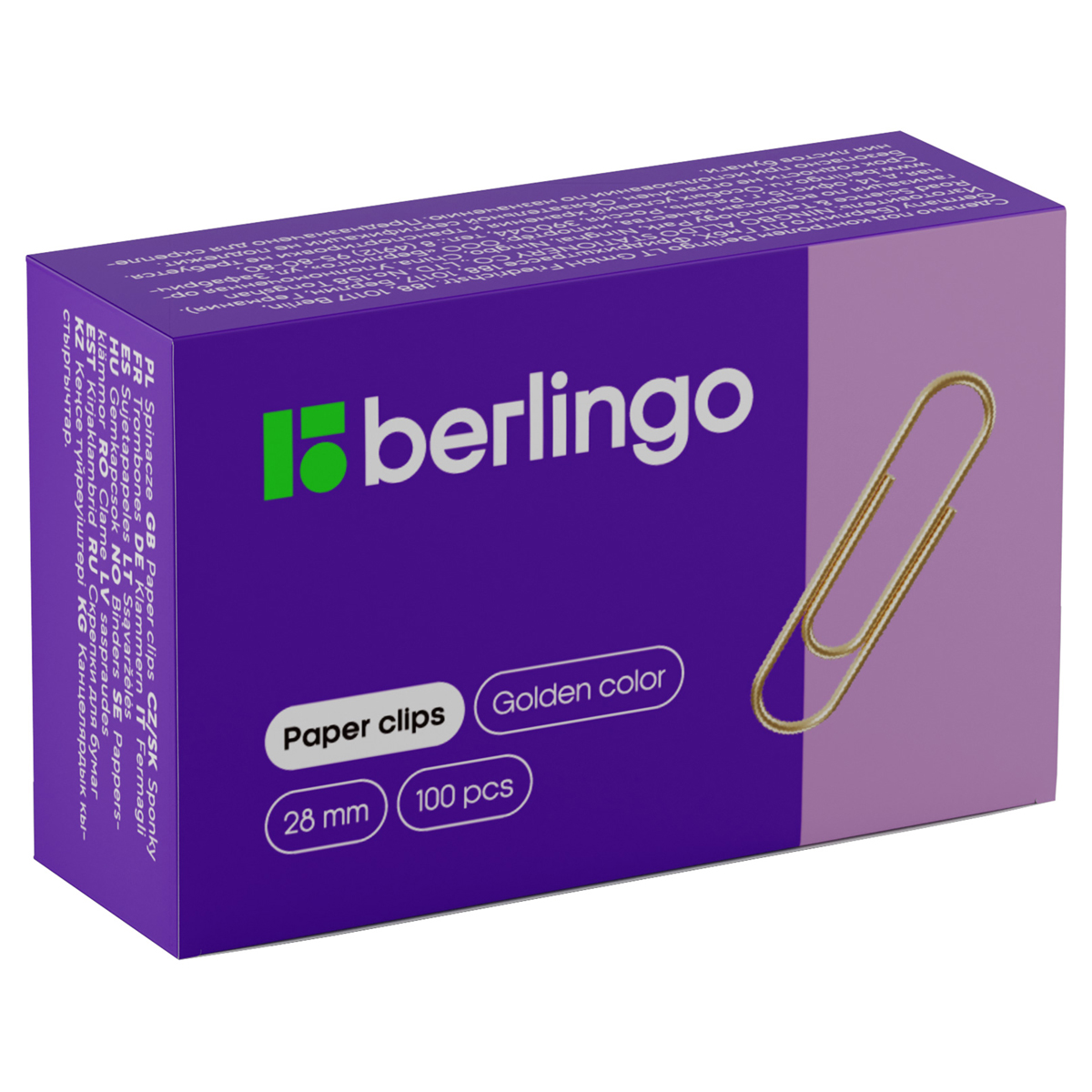 Скрепки 28мм, Berlingo, 100шт., золотистые, карт. упаковка BK2516 253694