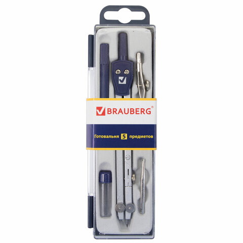Готовальня BRAUBERG "Student Oxford", 5 предм: циркуль + кронц-ль, держ., грифель, точилка, 210338