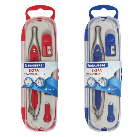 Готовальня BRAUBERG "Extra", 4 предмета (циркуль 125мм, точилка, отвёртка, грифель), 210686