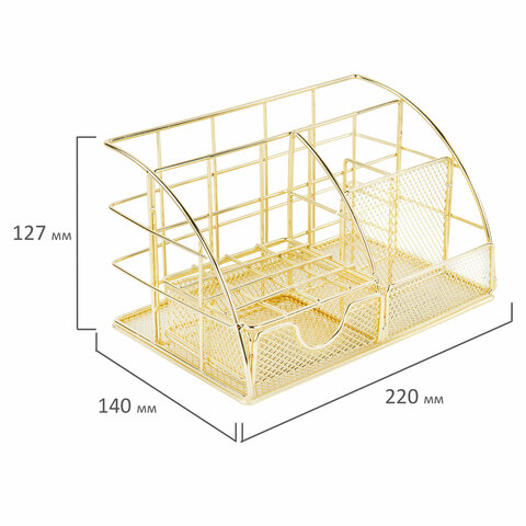 Органайзер для косметики и мелочей металлический 5 секций, MONTE VITA, 140х220х127 мм, золото, 272477 - МСК «Форвард»