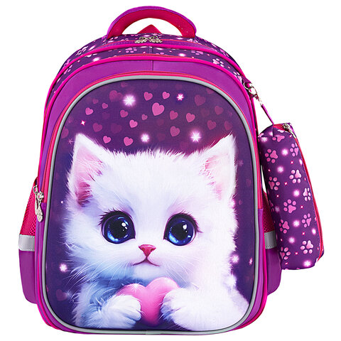 Рюкзак BRAUBERG KIDS MIND с пеналом в комплекте, 2 отделения, "Humble Cat", 40х28х18 см, 273176 - МСК «Форвард»
