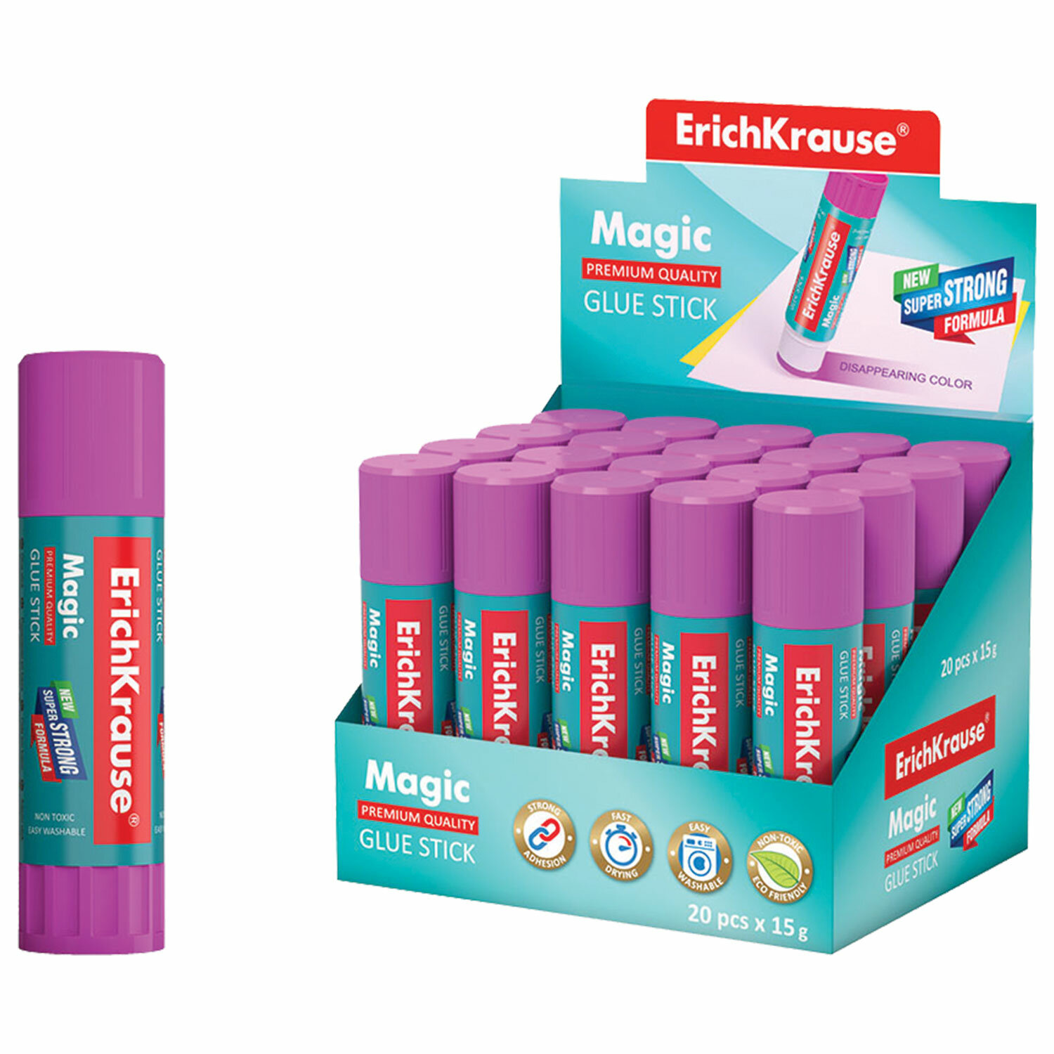 Клей-карандаш ERICH KRAUSE "Magic" 15 г, обесцвечивающийся после высыхания, 4446 222287