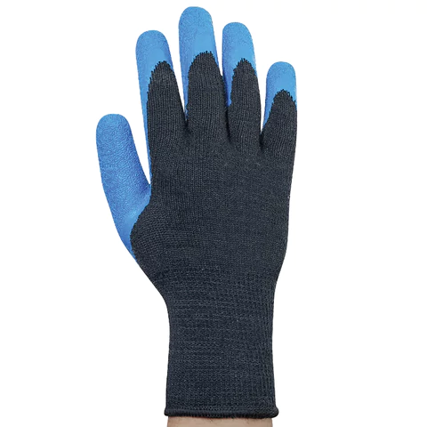 Перчатки хлопок + полиэфир УТЕПЛЕННЫЕ, 1 пара, 10 класс, 105-110 г, размер 10, покрытие - облив РЕЛЬЕФНЫЙ ЛАТЕКС, прочные, усиленные, СВС, ct32wl черн/син 608689 - МСК «Форвард»