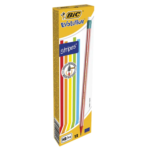 Карандаш чернографитный BIC, 1 шт., "Evolution Stripes", HB, с ластиком, корпус ассорти, 8960342 180921 - МСК «Форвард»