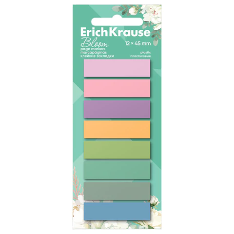 Закладки клейкие ERICH KRAUSE Pastel Bloom, пластиковые, 12х45 мм, 160 штук (20 л. х 8 цветов), 61560 117706
