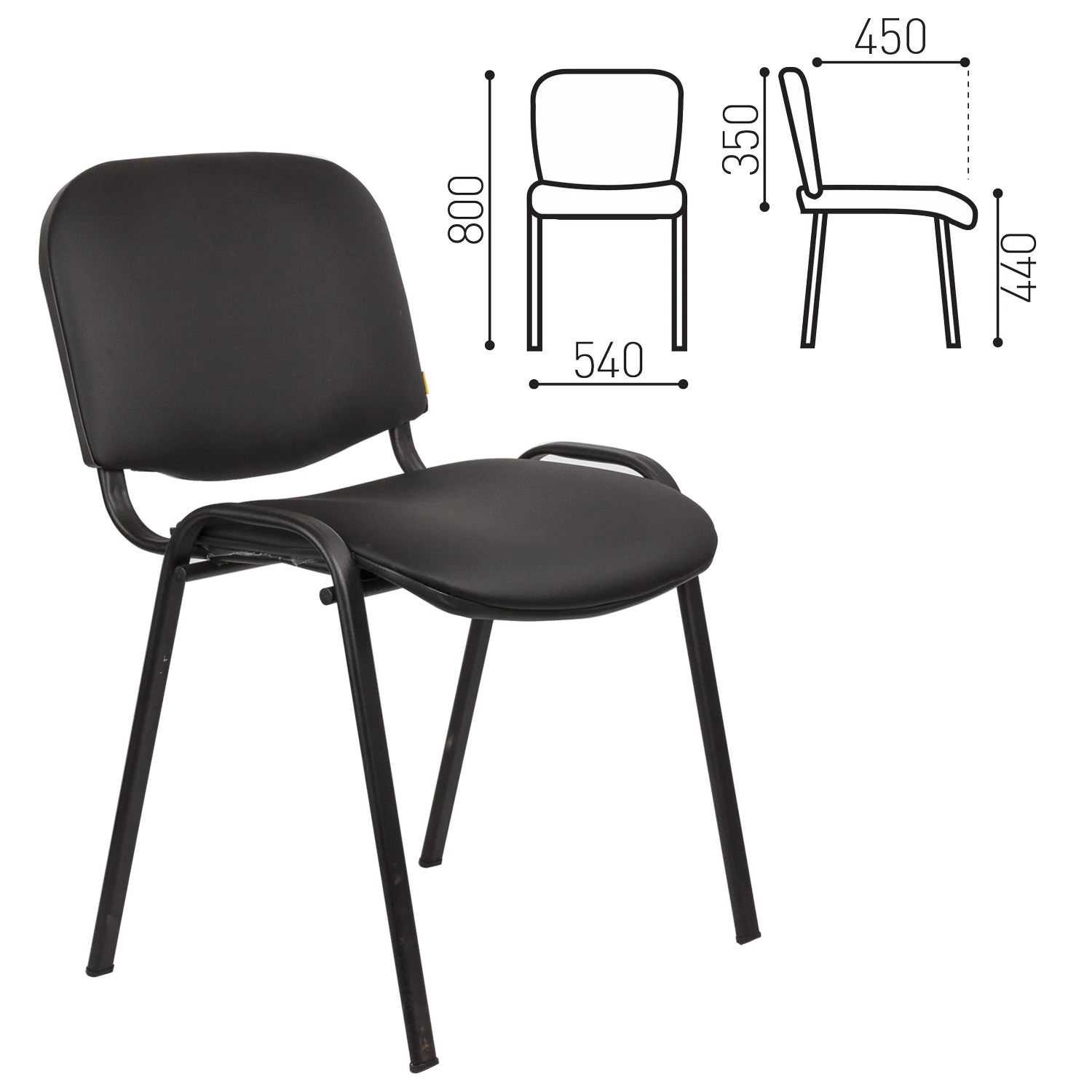 Стул для персонала и посетителей "ИЗО", черный каркас. кож. зам., черный Z-11  530075