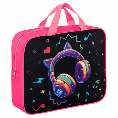 Папка на молнии с ручками BRAUBERG А4, 1 отделение, полиэстер, 80 мм, "Headphones", 273302