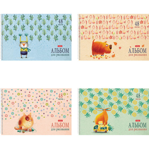 Альбом для рисования А4 48л., спираль, обложка картон, HATBER, 205х290мм, Счастливчики(4 в спайке), 48А4Всп 113084 113084