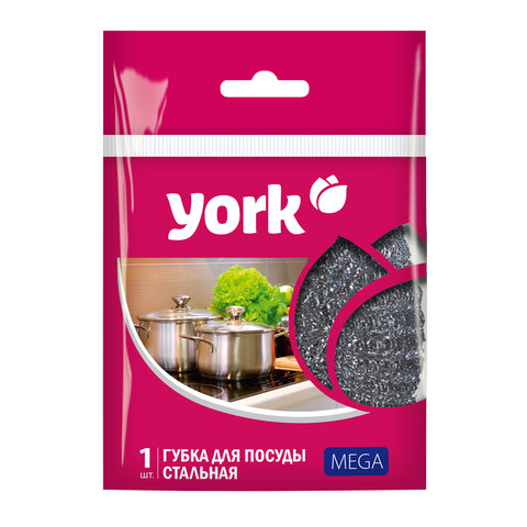 Губка (мочалка) металлическая, 40г, МЕГА, для посуды, гриля, плиты, YORK, 003030 703715 - МСК «Форвард»