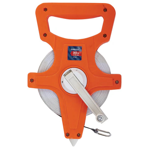 Рулетка геодезическая 30 м х 13 мм, лента фибергласс, открытый корпус, RABBITEX (РАББИТЕКС), 671367 - МСК «Форвард»