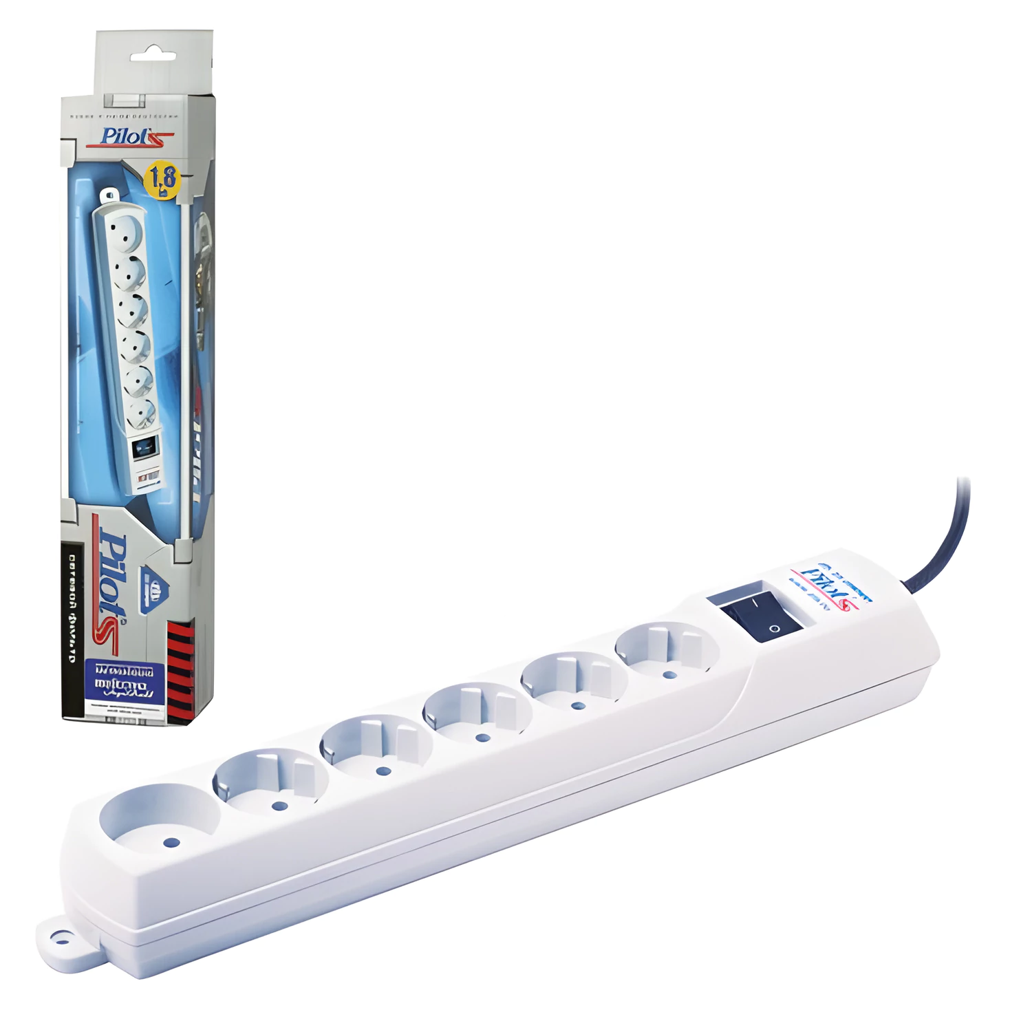 Сетевой фильтр PILOT "S", 5 компьютерных розеток + 1 бытовая розетка, 1,8м, белый 510105