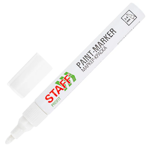 Маркер-краска лаковый (paint marker) 2-4 мм, БЕЛЫЙ, НИТРО-ОСНОВА, STAFF PROFIT, для любых поверхностей, 152577 - МСК «Форвард»