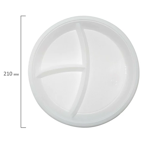 Одноразовые тарелки 3-х секционные КОМПЛЕКТ 100 шт. 210 мм, белые, ПС, холодное/горячее, LAIMA БЮДЖЕТ, 608771 - МСК «Форвард»