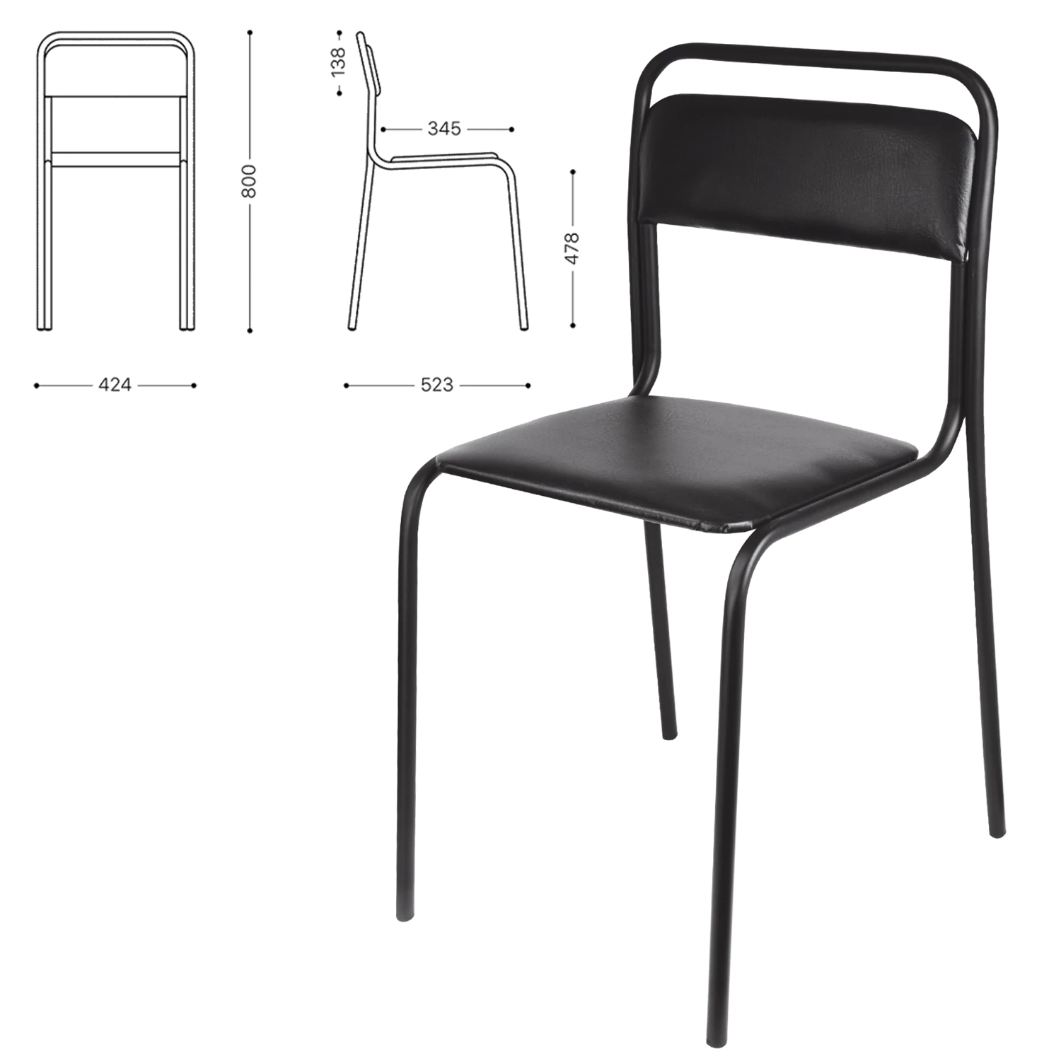 Стул для посетителей "Аскона", черный каркас, кож.зам черный, СМ 7/7-02 К-01 530259