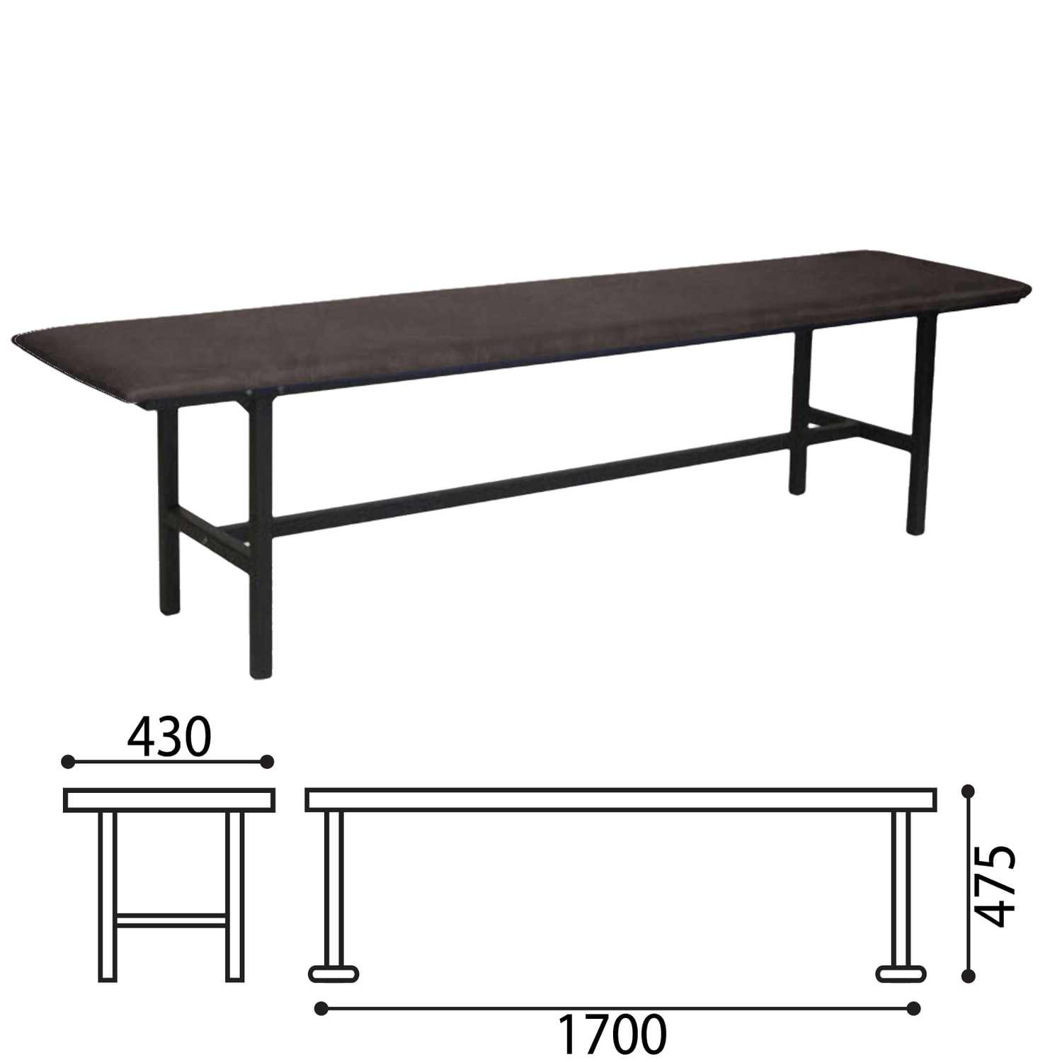 Банкетка без спинки "Берта" (ш1700*г430*в475), УСИЛЕННАЯ, черн. каркас, кожзам черн.,разбор.,БМ4К-01  530256
