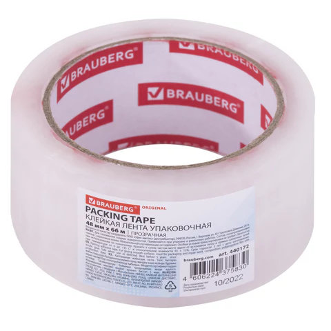 Клейкая лента упаковочная 48 мм х 66 м, прозрачная, толщина 45 микрон, BRAUBERG ORIGINAL, 440172 - МСК «Форвард»