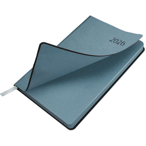 Ежедневник датированный 2026 А5 138x213 мм, BRAUBERG "Stylish", под кожу, гибкий, серо-голубой, 117105 - МСК «Форвард»