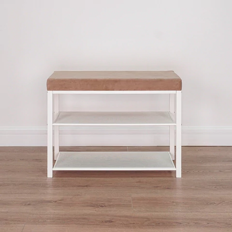 Банкетка для обуви "Торонто-23S", 670х300х490 мм, 2 полки, металл/ткань, белая/бежевая, БТ23СББ ZMI 700923 - МСК «Форвард»