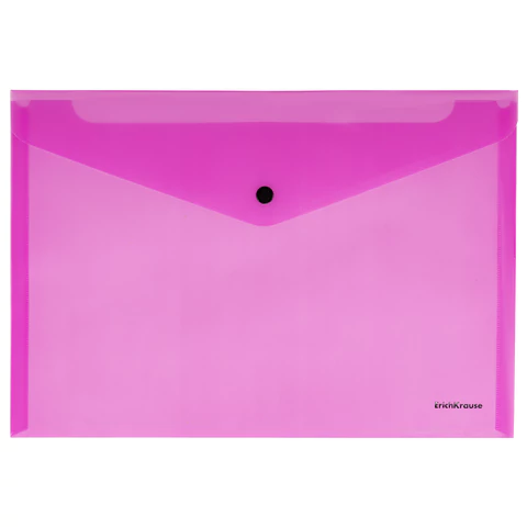 Папка-конверт с кнопкой ERICH KRAUSE "Glossy Neon", А4, до 120 листов, прозрачная, ассорти, 0,18 мм, 50300 272922 - МСК «Форвард»