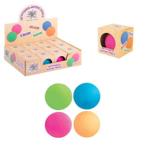 Игрушка-антистресс КОМПЛЕКТ 12шт "ШАР", 7 см, ассорти 4 цвета, дисплей, JOLLY JOT (ДЖОЛЛИ ДЖОТ), 665811 - МСК «Форвард»