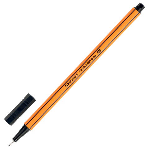 Ручка капиллярная (линер) ЧЕРНАЯ, BRAUBERG "FINE 040", шестигранная, линия письма 0,4 мм, 144139 - МСК «Форвард»